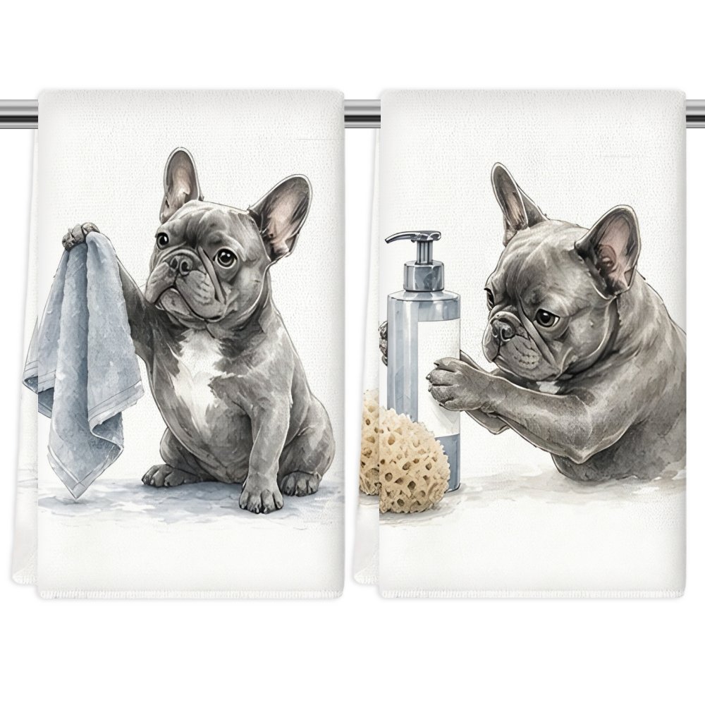 TEMU 2pcs Kitchen Towels, Soft Absorbent Microfiber Tea Towels, Decorative Housewarming/birthday Gifts For Mom, , Neighbors, French Bulldog Hand