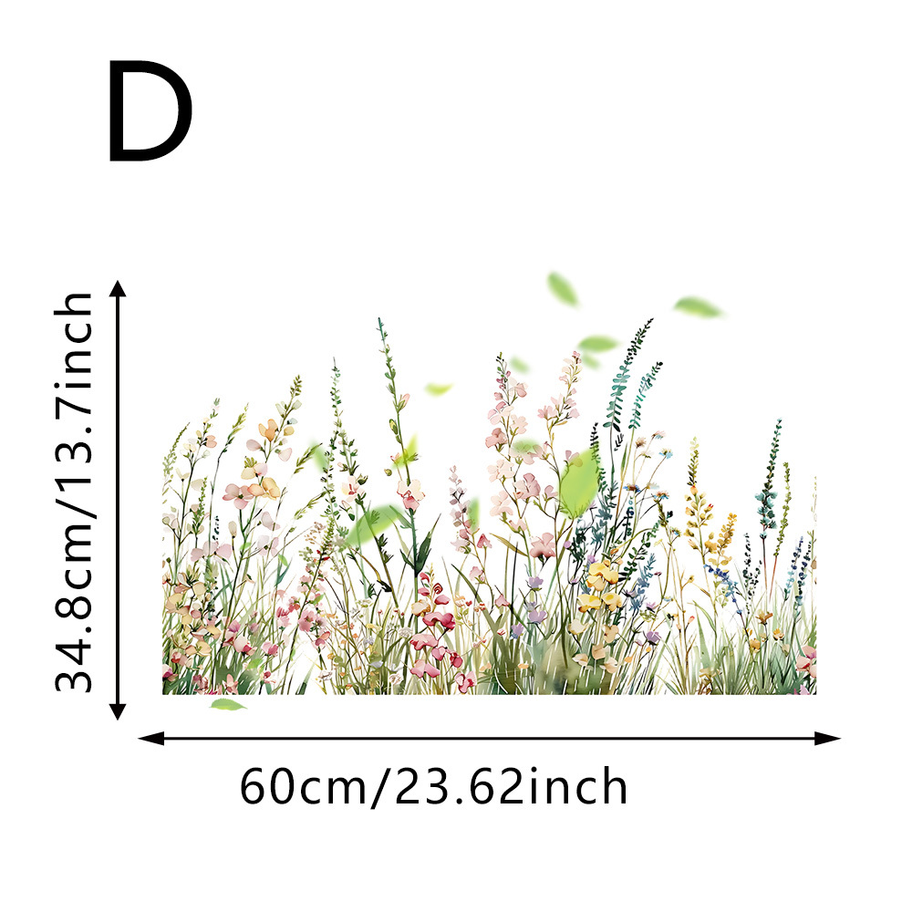 E-shop Wasserfarben-Wildblumenwiese Fensterfolien - Statische Aufkleber für Glastüren, Spiegel - Kein Kleber/Paste erforderlich, Abziehbare PVC-Folie
