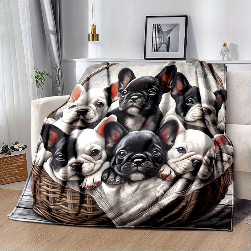 adorable french bulldog pattern flannel throw blanket soft Temu