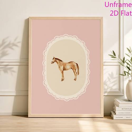 2d flat 2d flat 1pc vertical light pink watercolor horse equestrian canvas wall art print spring summer creative gift frameless canvas poster printed canvas artwork home decor for bedroom bathroom dorm room unframed