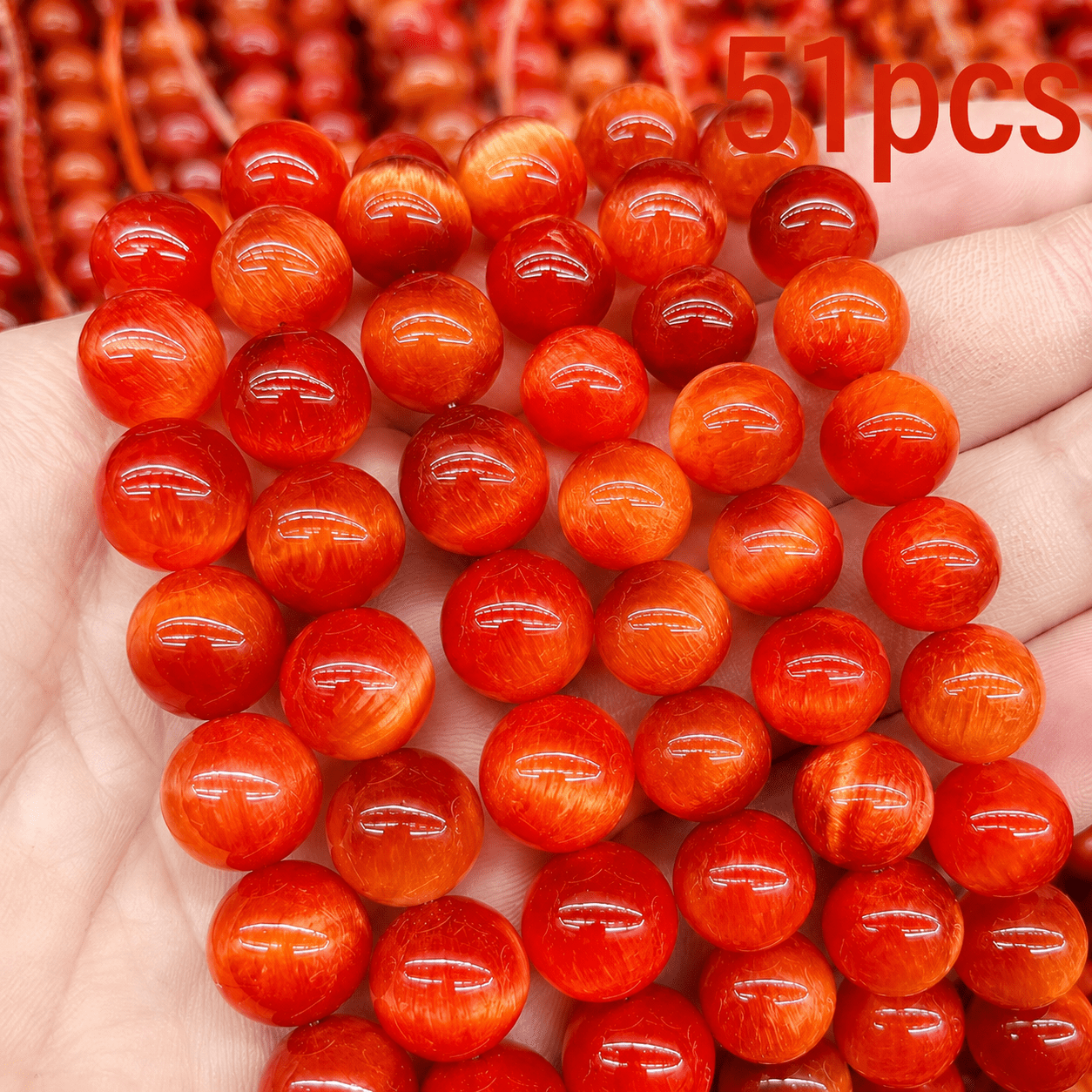 TEMU 51pcs, Perles en vrac œil de tigre orange-jaune, Matériaux de bijouterie, Accrochage de perles de bijoux, Fait main, Fournitures décoratives,