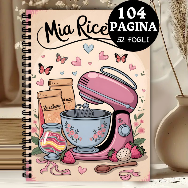 TEMU 1pc Italian Recipe Book, 104-page Blank Kitchen Notebook With Spiral Binding, Perfect Gift For Family Chefs, Pink Blender With Mixing Bowl ,