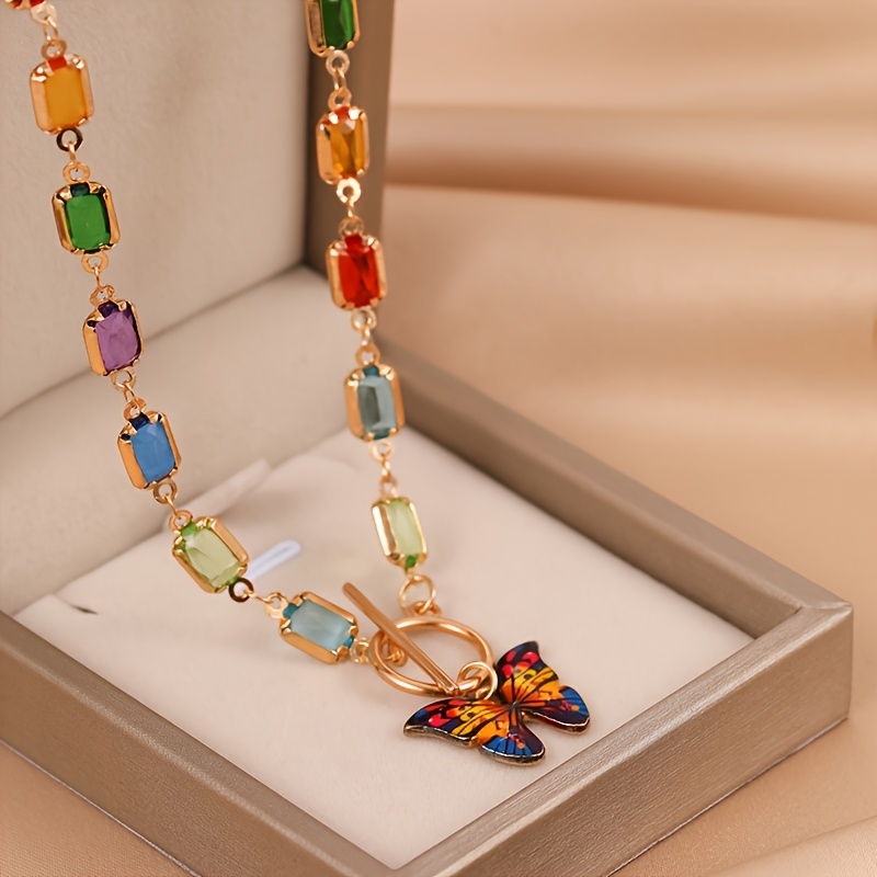 TEMU 1 Collar con colgante de de resina multicolor incrustada estilo bohemio para vacaciones, joyería para vacaciones y uso diario, arreglo de color