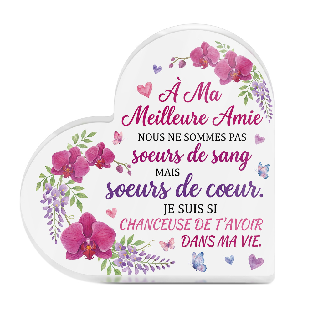 TEMU Décoration Putuo plate 2D 1pc Citations Panneau acrylique de cœur Décor de table, à mon meilleur ami NE SOMMES PAS Sœurs, Décoration de bureau