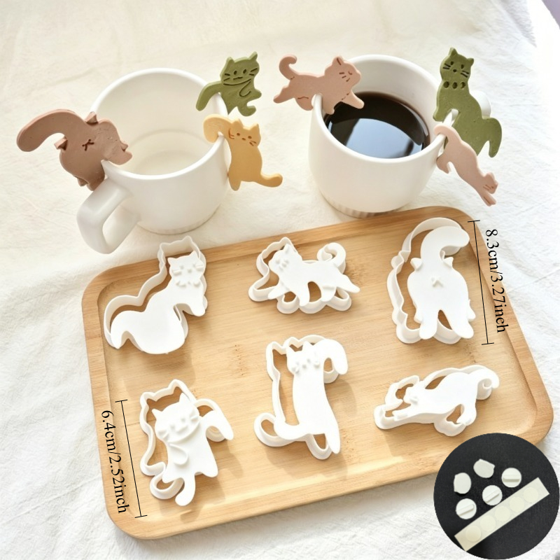 TEMU Moule à biscuits chat suspendu de tasse, découpure de biscuits chat animal de dessin , moule à fondant, gâteau, décoration de fondant, moule à