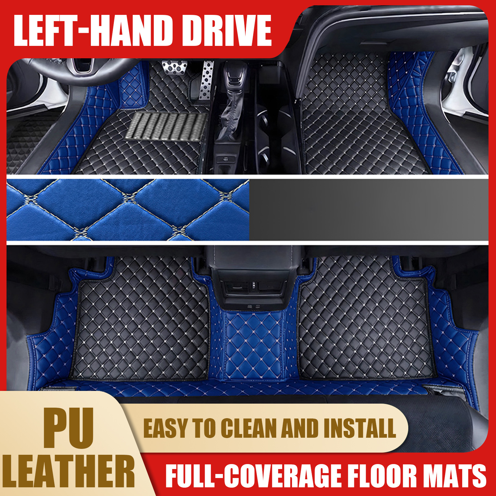 TEMU Fit For 2018 Pu Leather, Car Floor Mats, Left-hand Drive Car-specific Carpets, Car Accessories, Car Interior Upgrades, Carpets, Stylish Floor