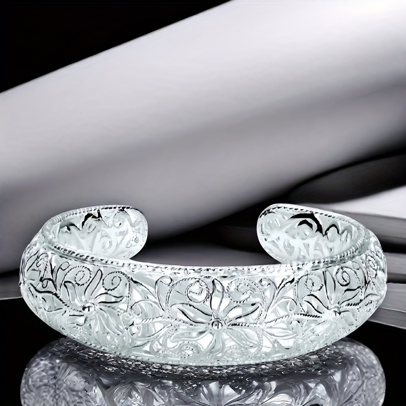 TEMU Elegant And Adjustable 925 Sterling Silver Open Bracelet With Low Allergenicity And Exquisite , For Her, Perfect For Parties And Daily Wear,