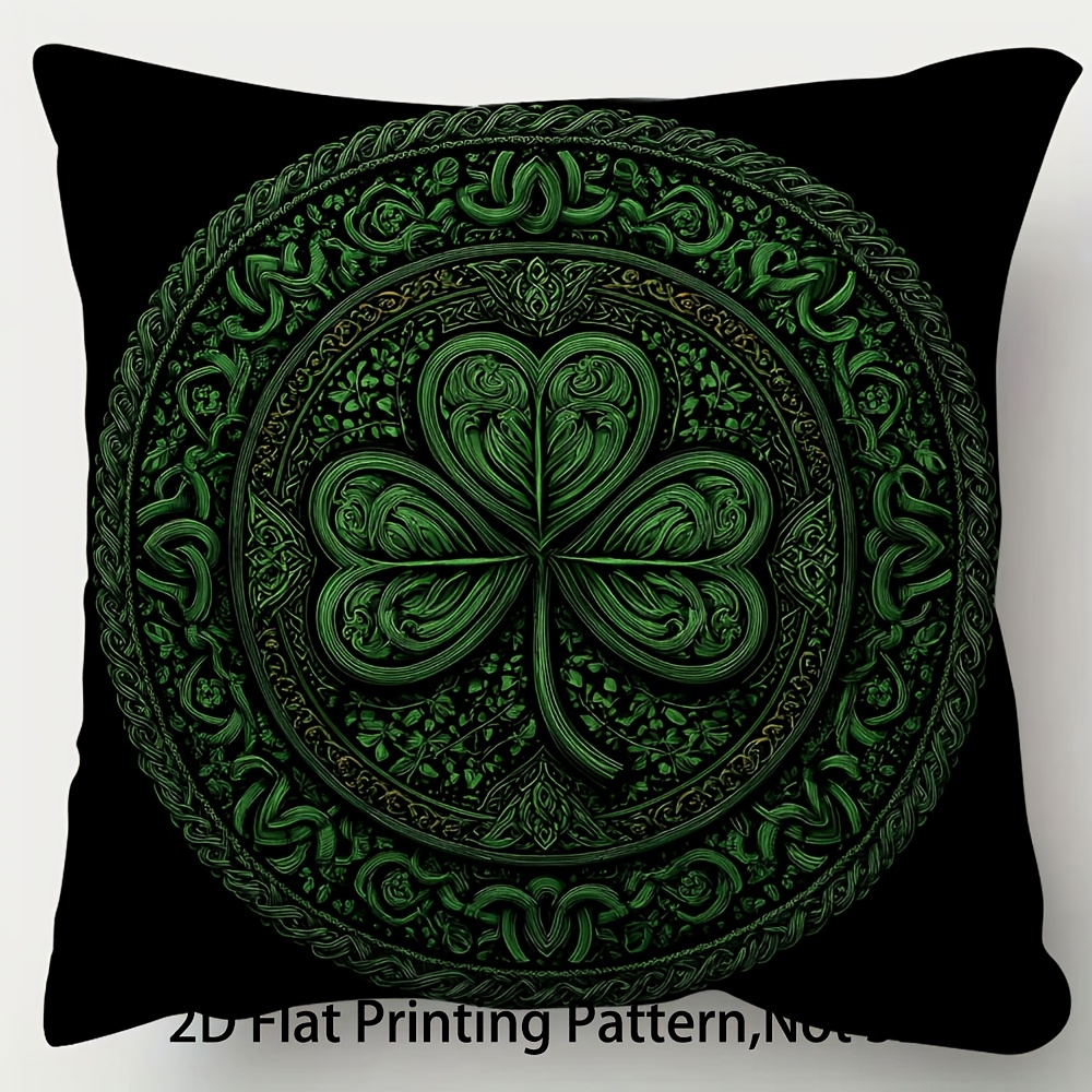 TEMU 1pc, Irish Shamrock Round Ring Celtic Style Pillow Cover, Single-sided Print, Suitable For Sofa, Living Room, Bedroom, Office Home Decor,