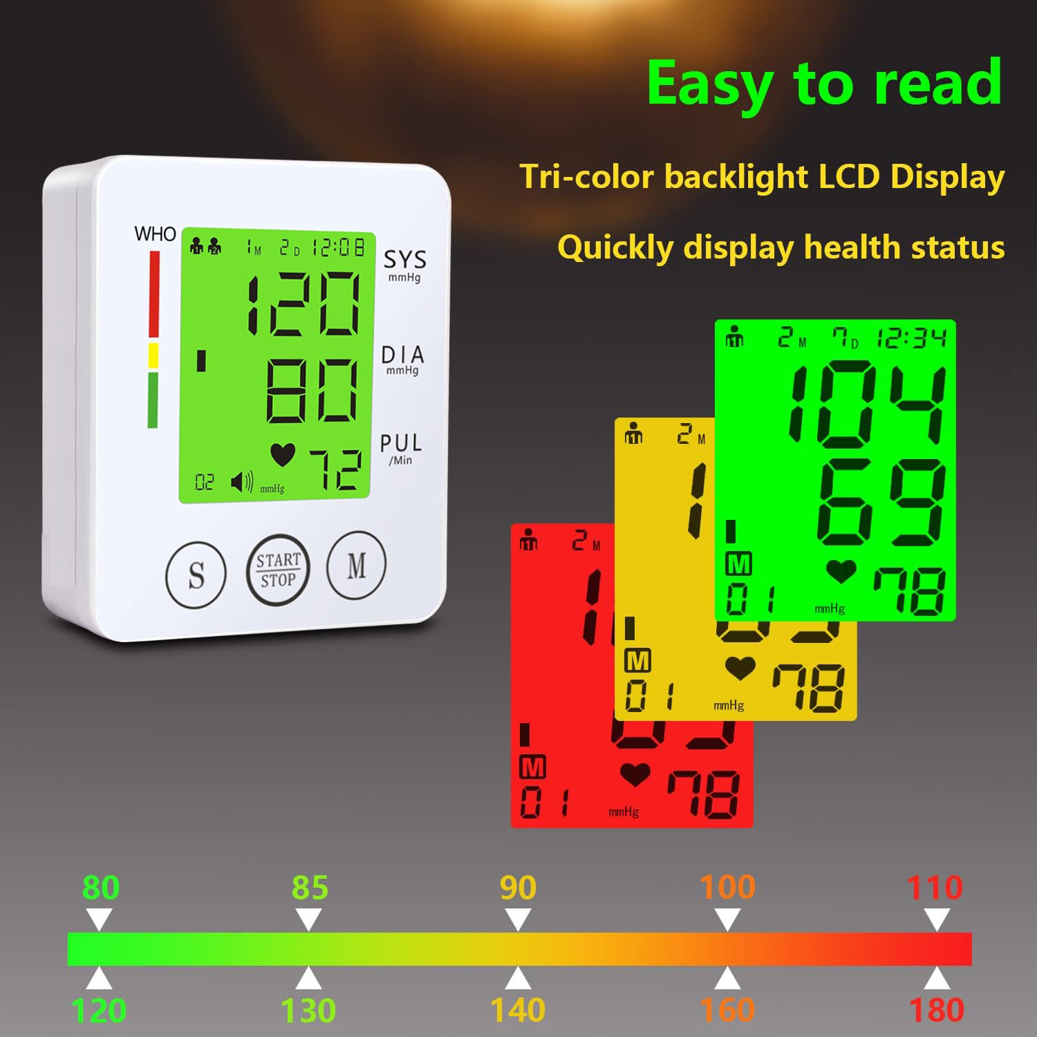   kun wrist   large lcd voice broadcast   operation heart rate bp readings adjustable cuff portable aaa powered irregular heartbeat reminder 3 color backlight carrying case included Product details 3
