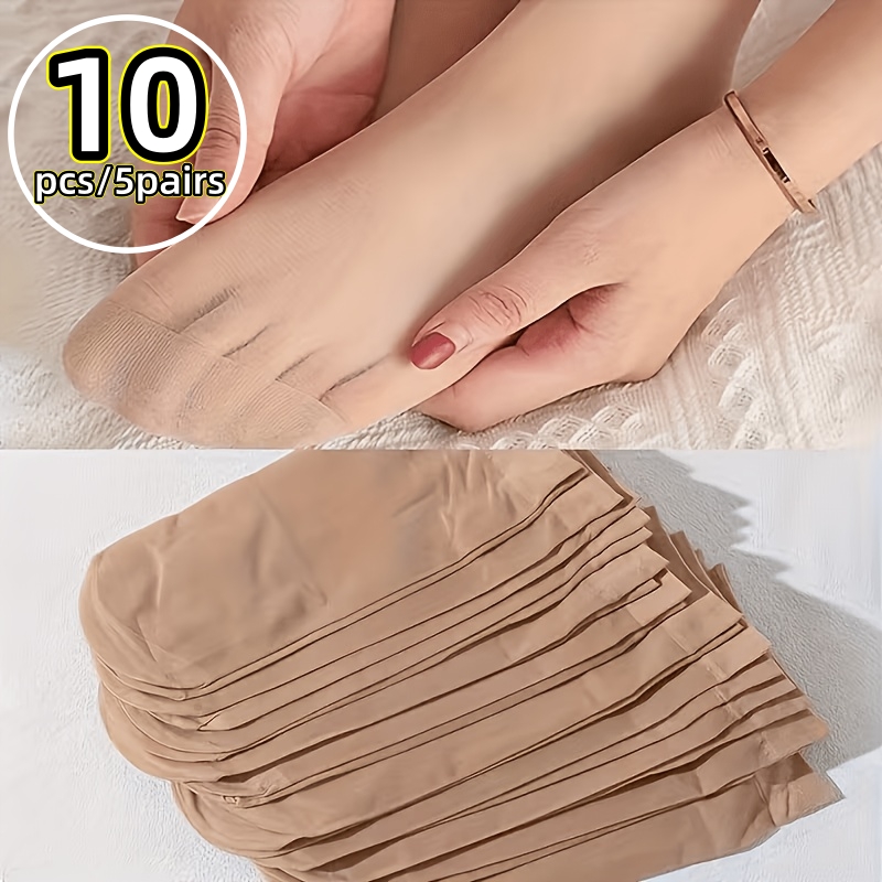 TEMU 10pcs/5 Pairs Women's Velvet Sheer Socks - Breathable Elastic Mid-calf Socks, And Transparent, Elegant And Fashionable, Sheer Material, Stocking