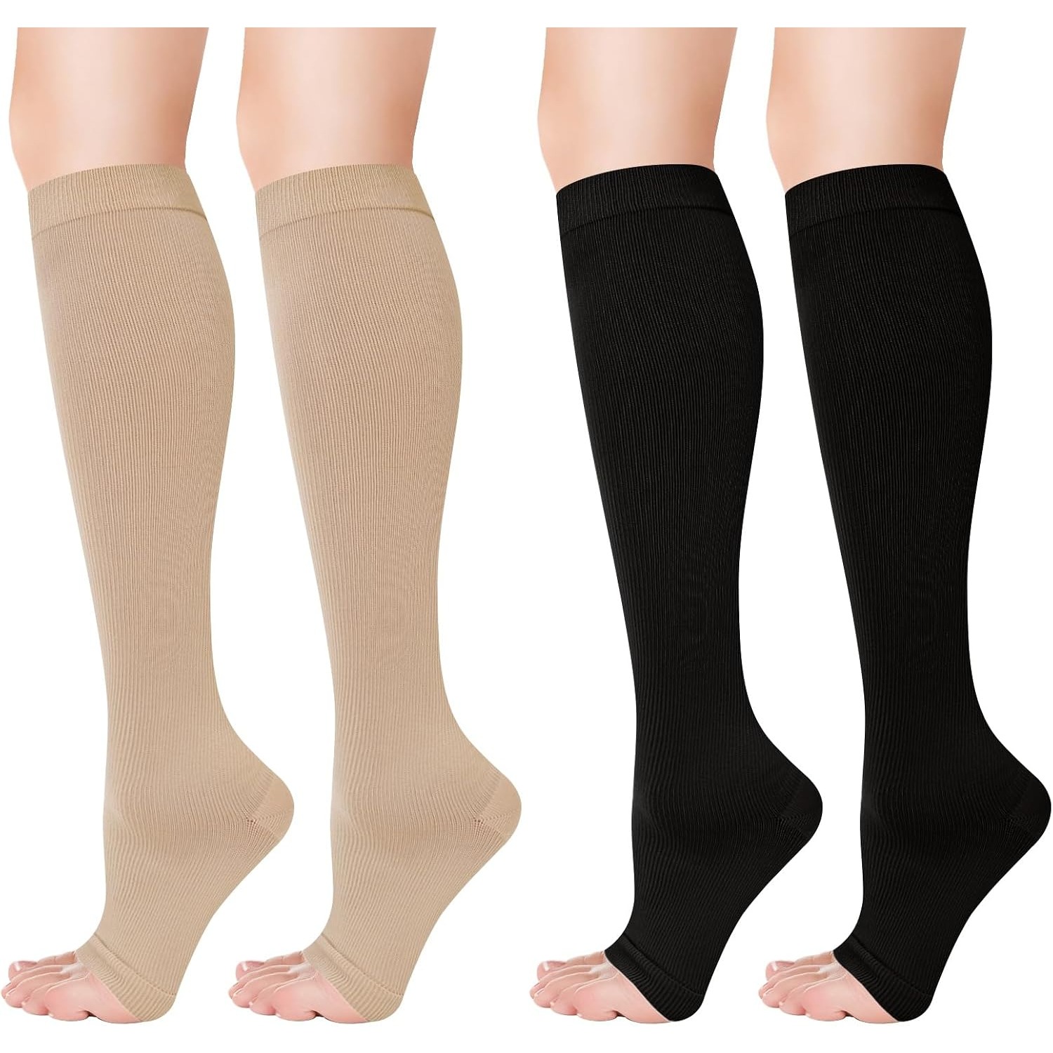 TEMU Flight Compression Socks For Women Men, Open Toe Compression Stockings Flight Compression Socks Calf Support Toeless Stockings For Flying Travel