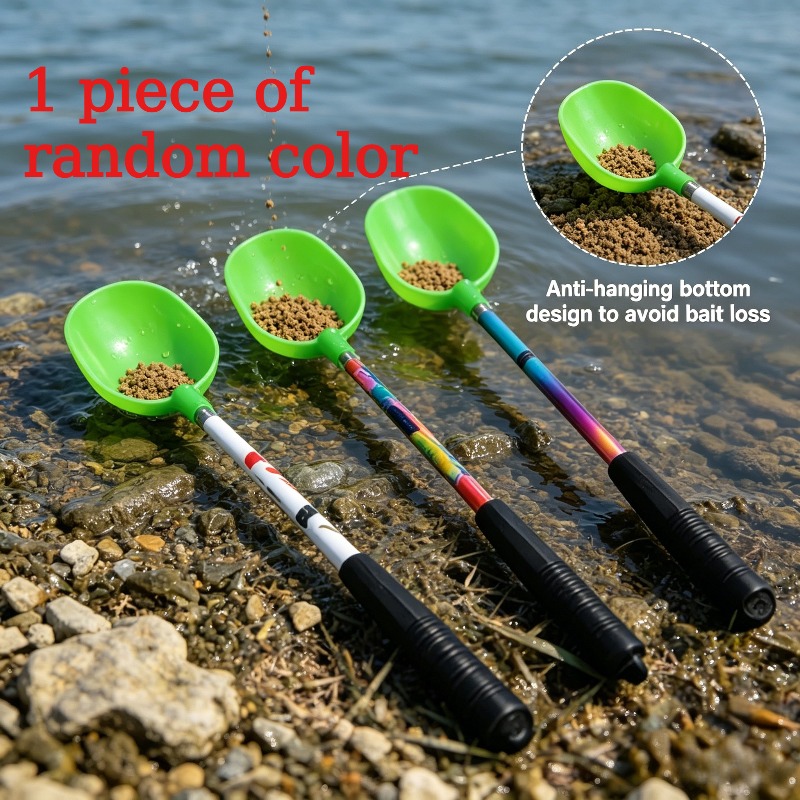 TEMU Pelle à appâts ergonomique à long manche / 3 sections, outil multifonctionnel portable et pliable / Vert vif durable, très pour la pêche à la ,
