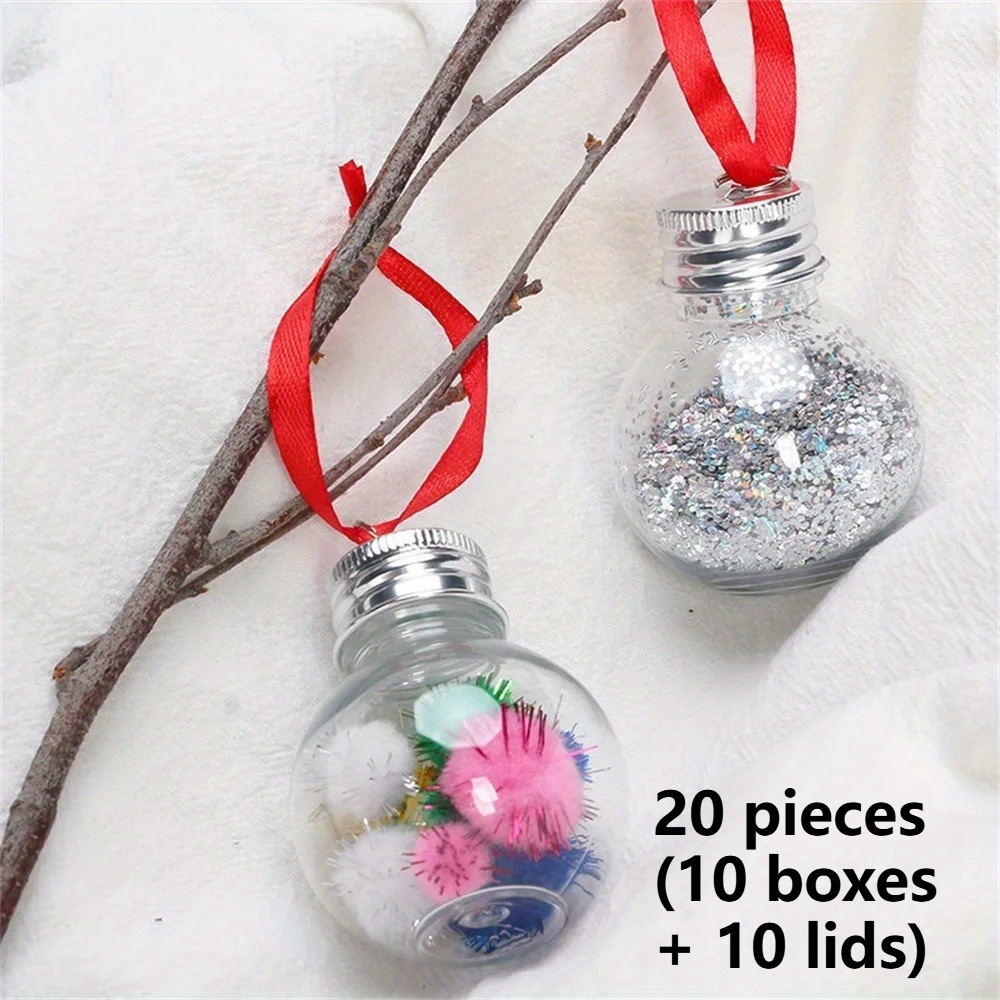 TEMU 20pcs Fillable Christmas Tree Ornament Bottles, 10 Bottles   10 Lids, With Hanging , Beverage Bottle Light Bulbs, Transparent Plastic Christmas