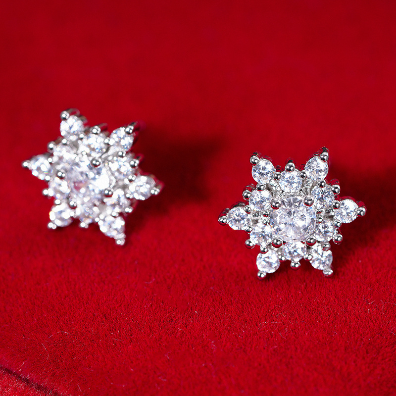 Elegant Synthetic Zirconia Snowflake Stud Earrings for Women