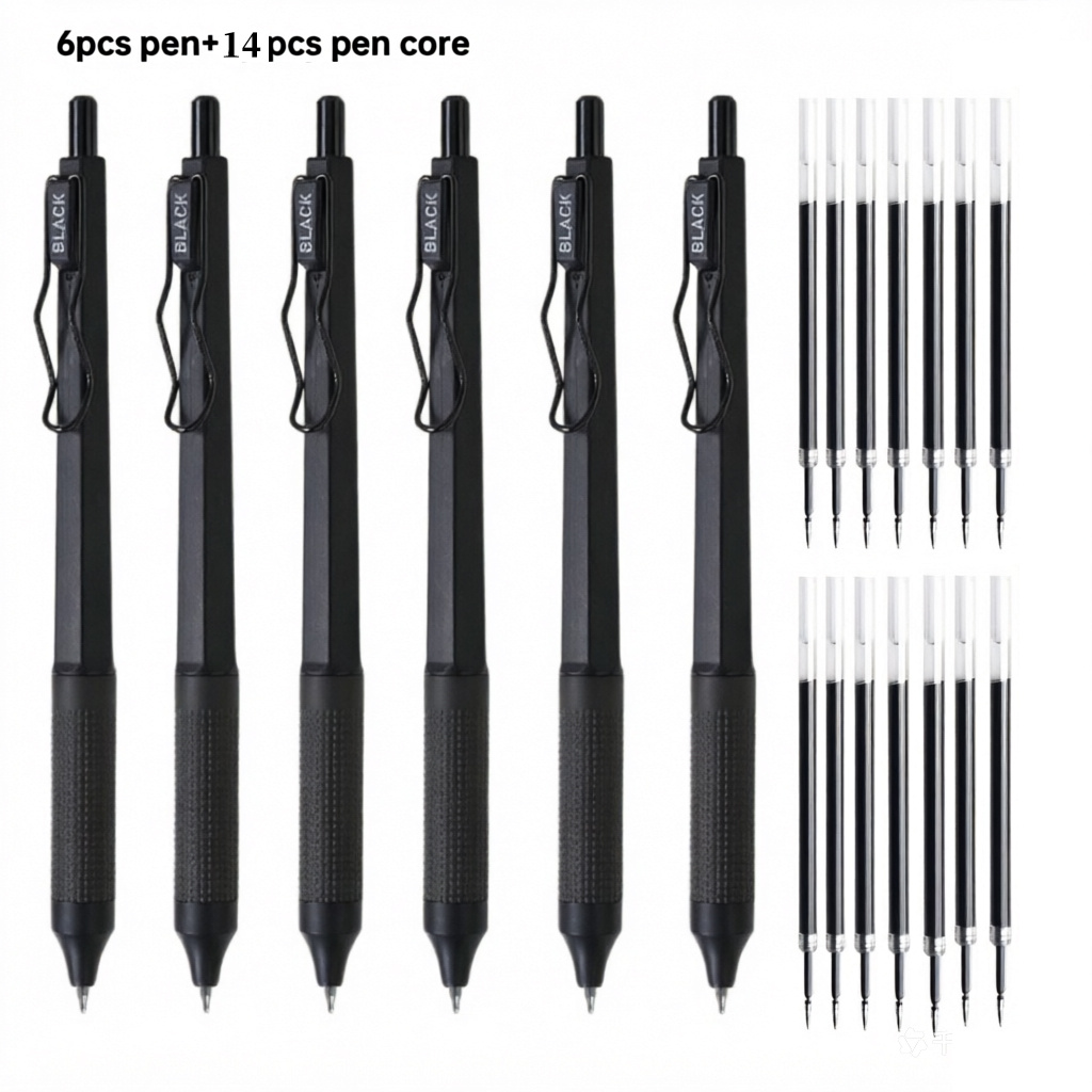 TEMU This Box Contains 20 Pens (6 Pens And 14 Refills), Featuring Easy, Quick-drying Black Retractable Gel Pens For Students And Office Use. With A