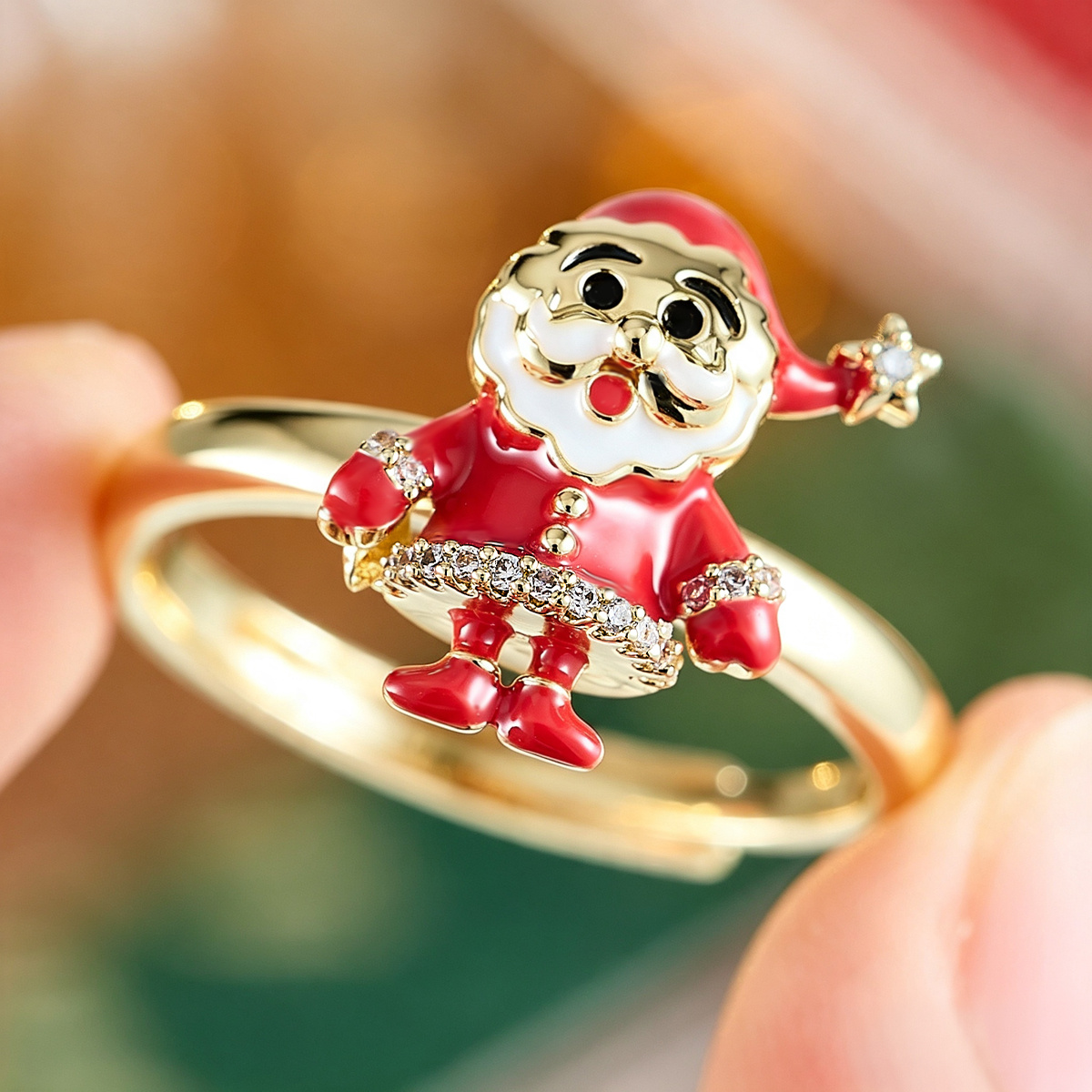 Women's Santa Claus Zirconia Open Ring, Copper