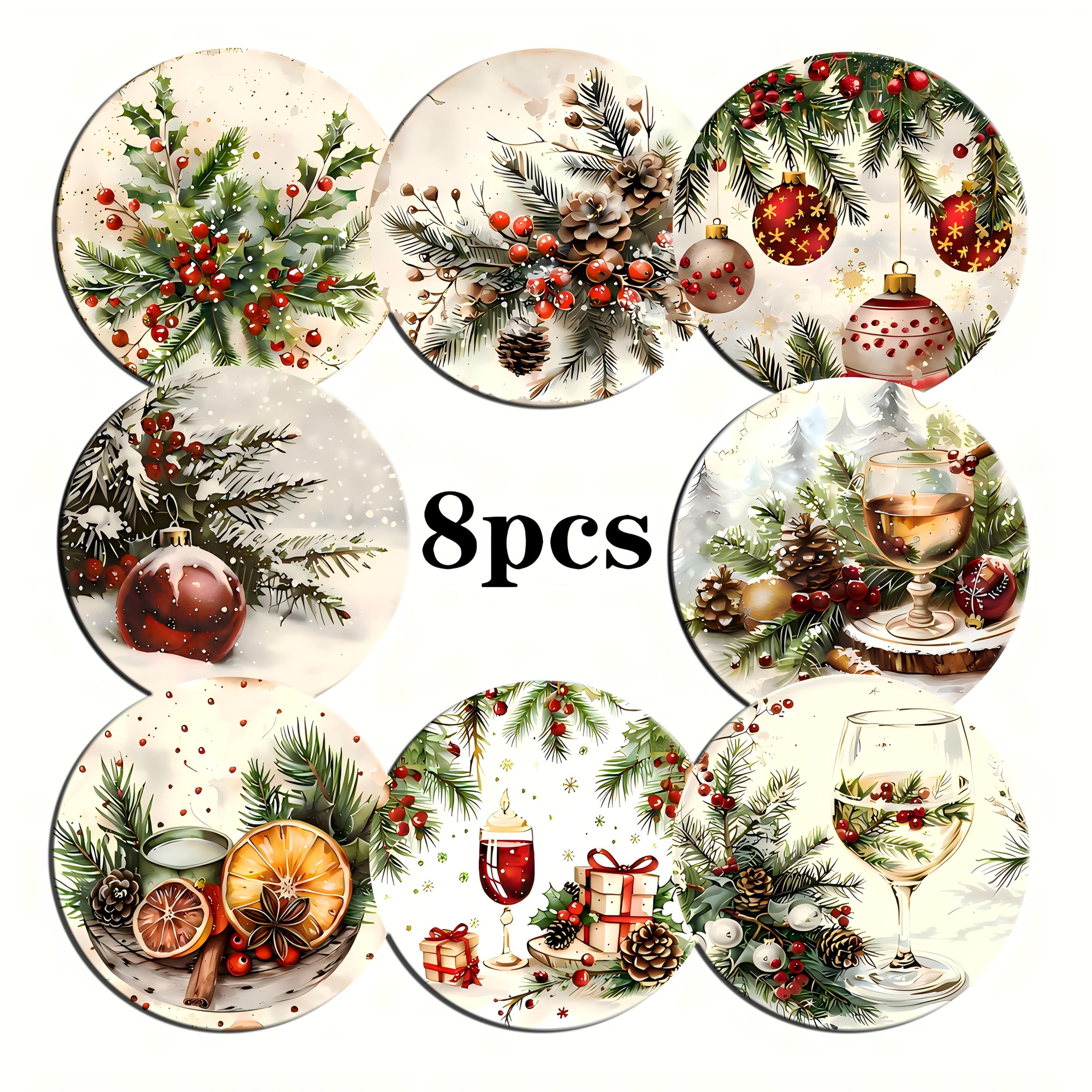 TEMU Set mit 8 Holzuntersetzern für die Feiertage, mit Weihnachtsmotiven, geeignet für Getränke, Tee und Kaffee, für Heim- und Restaurantdekoration,
