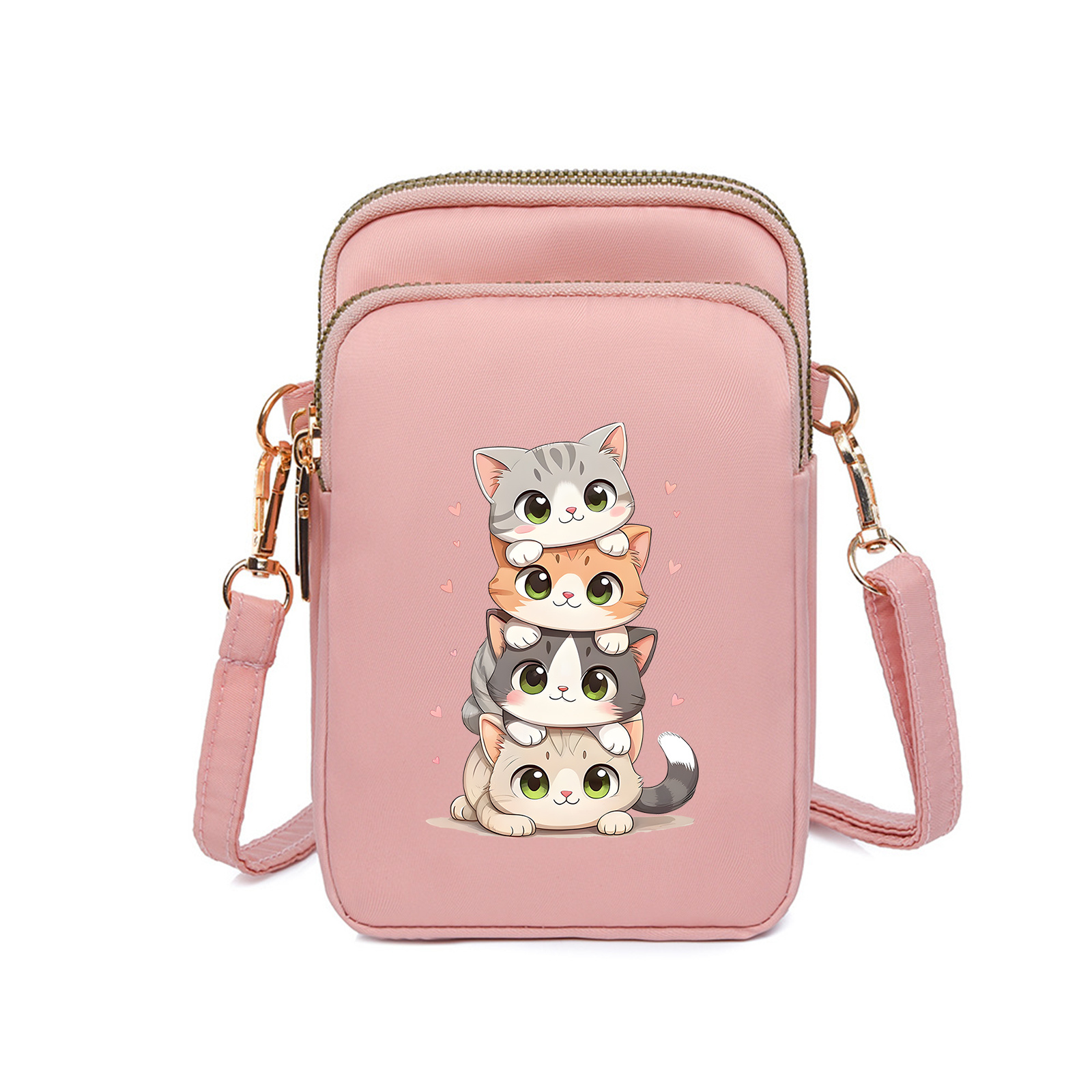 TEMU 【可愛い猫柄】レディース ショルダーバッグ、おしゃれなクロスボディバッグ、軽量スマホポーチ（イヤホンホール付き）| 多層収納デザイン、旅行や通勤に最適、ギフトにも最適