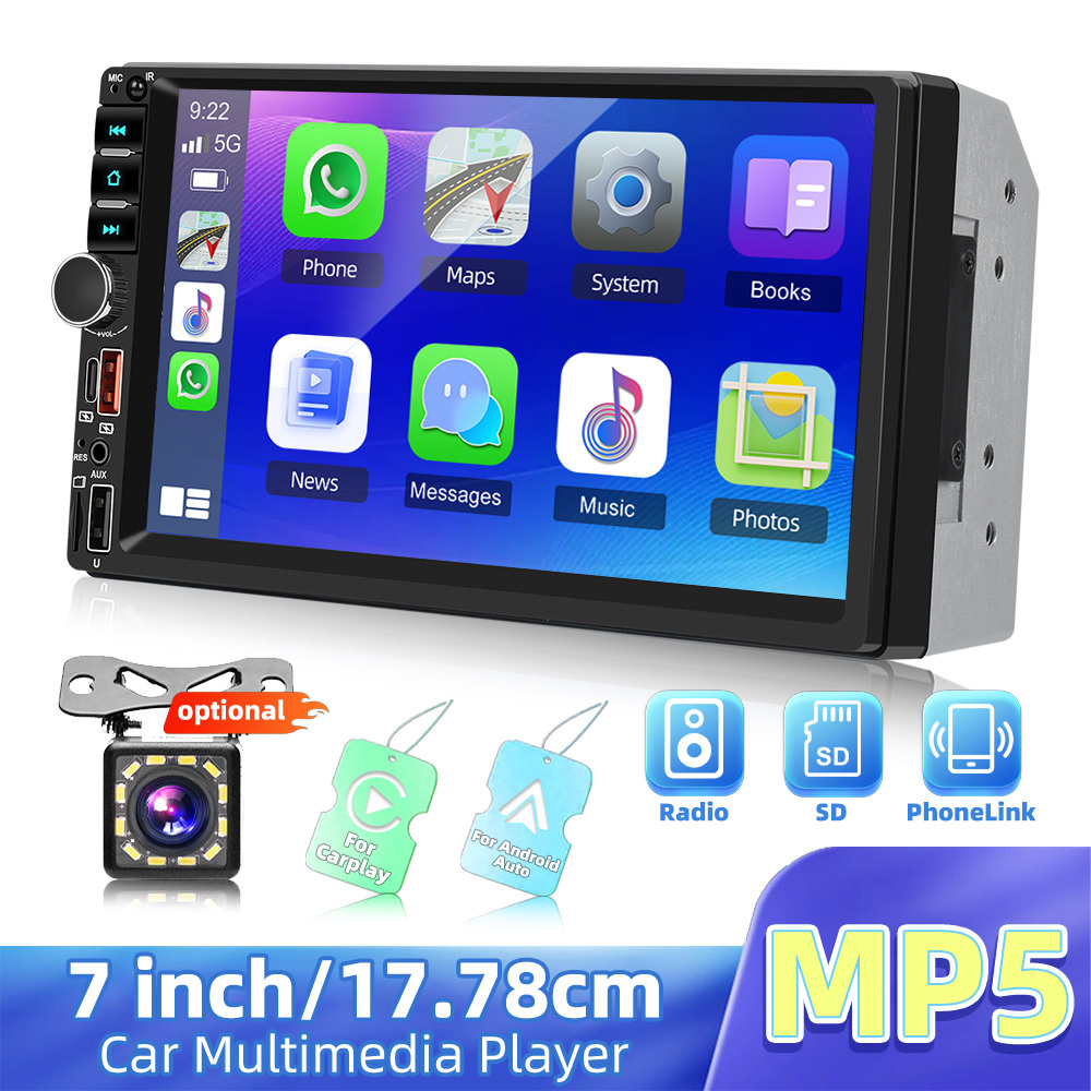7-palčni/17,78 cm Double Din brezžični Carplay za Auto HD zaslon na dotik avtoradio, z , 2 USB/AUX/SD vhod, Type-C polnjenje, FM avdio za , EQ,
