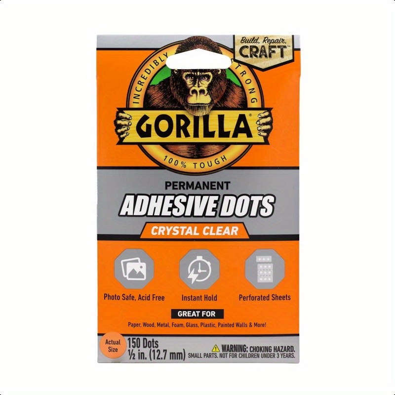 

Gorilla Permanent Adhesive Dots Double-sided 150pcs 0.5" Diameter Of 1