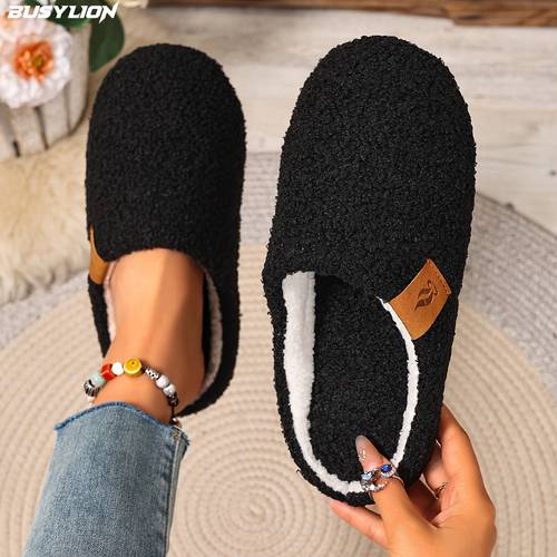 womens autumn and slippers solid color easy plush warm indoor shoes easy comfortable soft insoles and heat retaining unisex for women women shoes