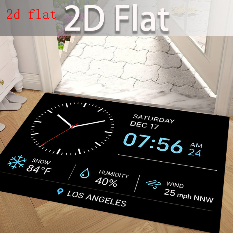 TEMU 2d Flat, Clock And Weather-themed Carpet, Non-slip Doormat, Suitable For , , , Garages, And Outdoor Areas. Outdoor Carpet, Balcony And Courtyard