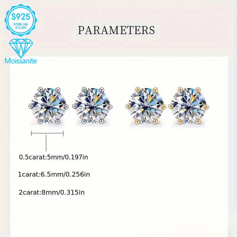   2pcs 925 sterling   womens moissanite earrings 1 carat 2 carat hypoallergenic nickel free vintage style suitable for daily party wear best gift for friends on holidays birthday gift Product details 2