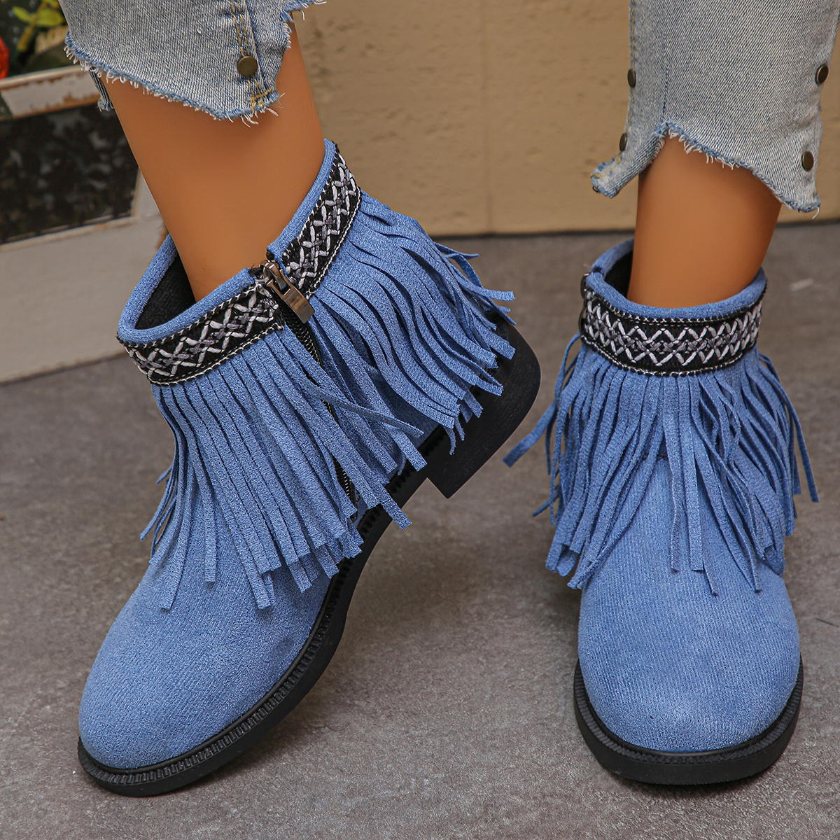 TEMU Lace, Tassel, Zipper, Rubber Sole, Mid-calf Boots, Ankle Boots And Short Boots, Outdoor, Sports, Slip-on, New Style, Elegant, Simple,