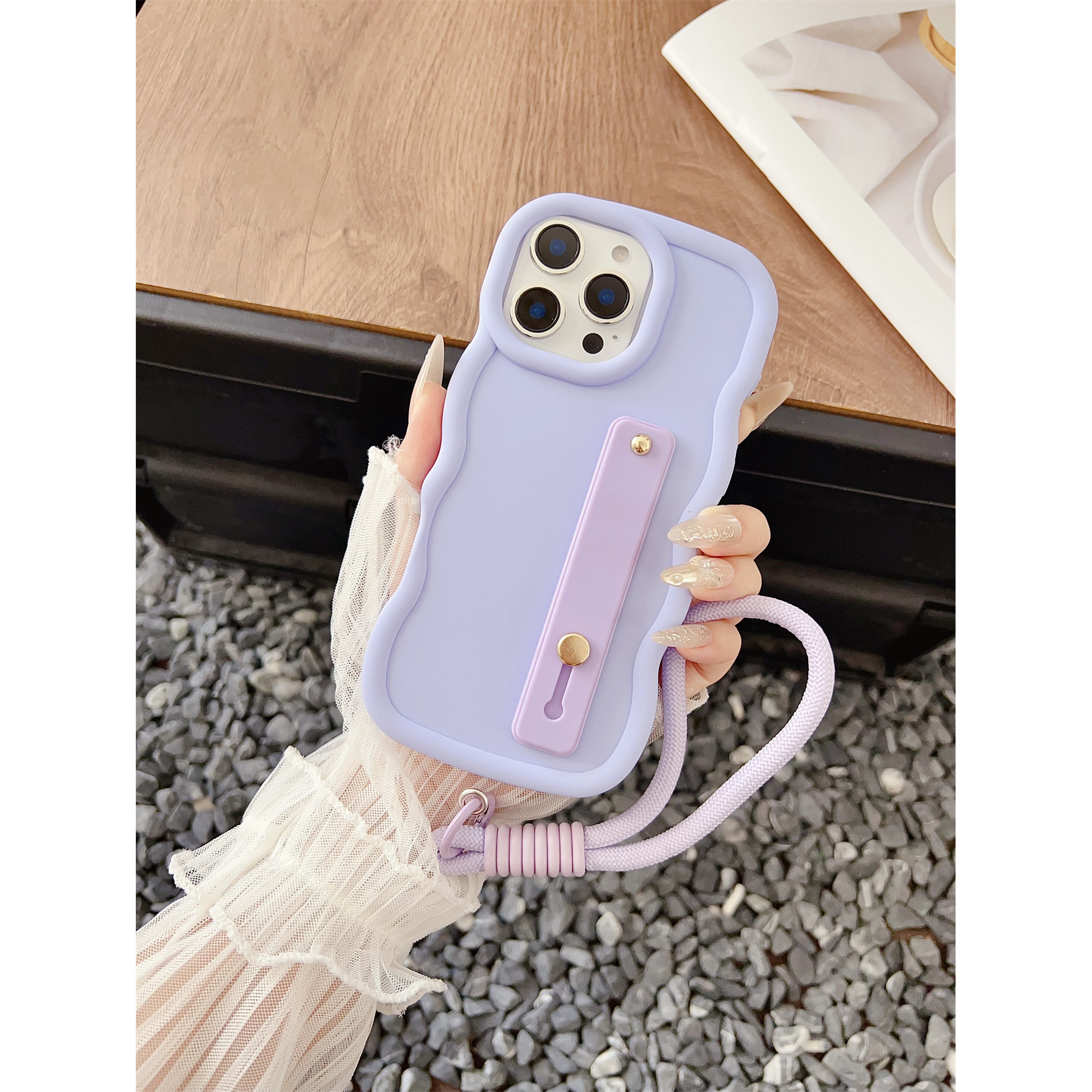TEMU Phone Case - Charming Minimalist Slide-out Bracket Macaron Phone Case With Lanyard, Compatible With 11, 12, 13, 14, 15, 16, 17, A51, A52, A53,