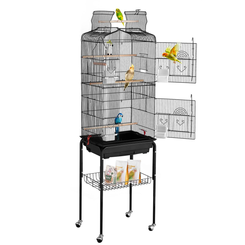   extra large heavy duty metal bird cage 62 inch large aviary with rolling wheels   interior multiple perches doors ideal for cockatiels parrots lovebirds pet birds easy   durable construction parrot enthusiasts Product details 0