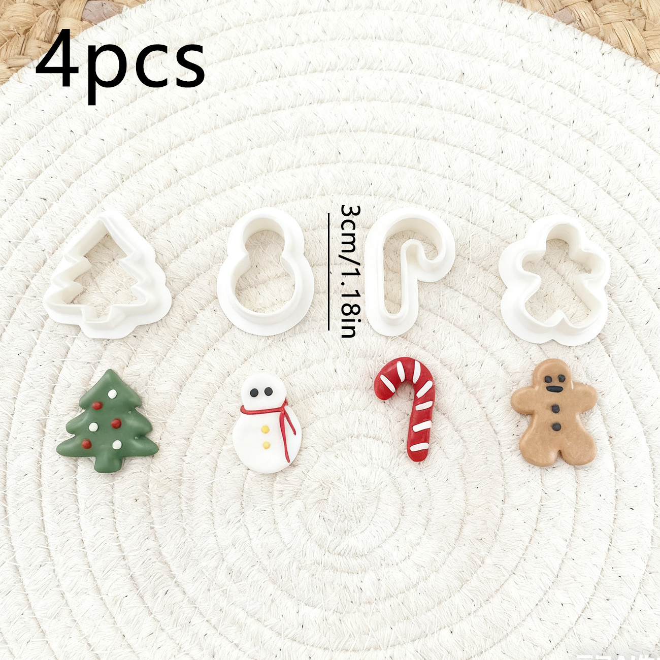 TEMU 4pcs Holiday Christmas Party Polymer Clay Cutters, Includes Tree, Snowman, Gingerbread For Man, Cane Shapes, Soft Pottery Stamping And Art Deco