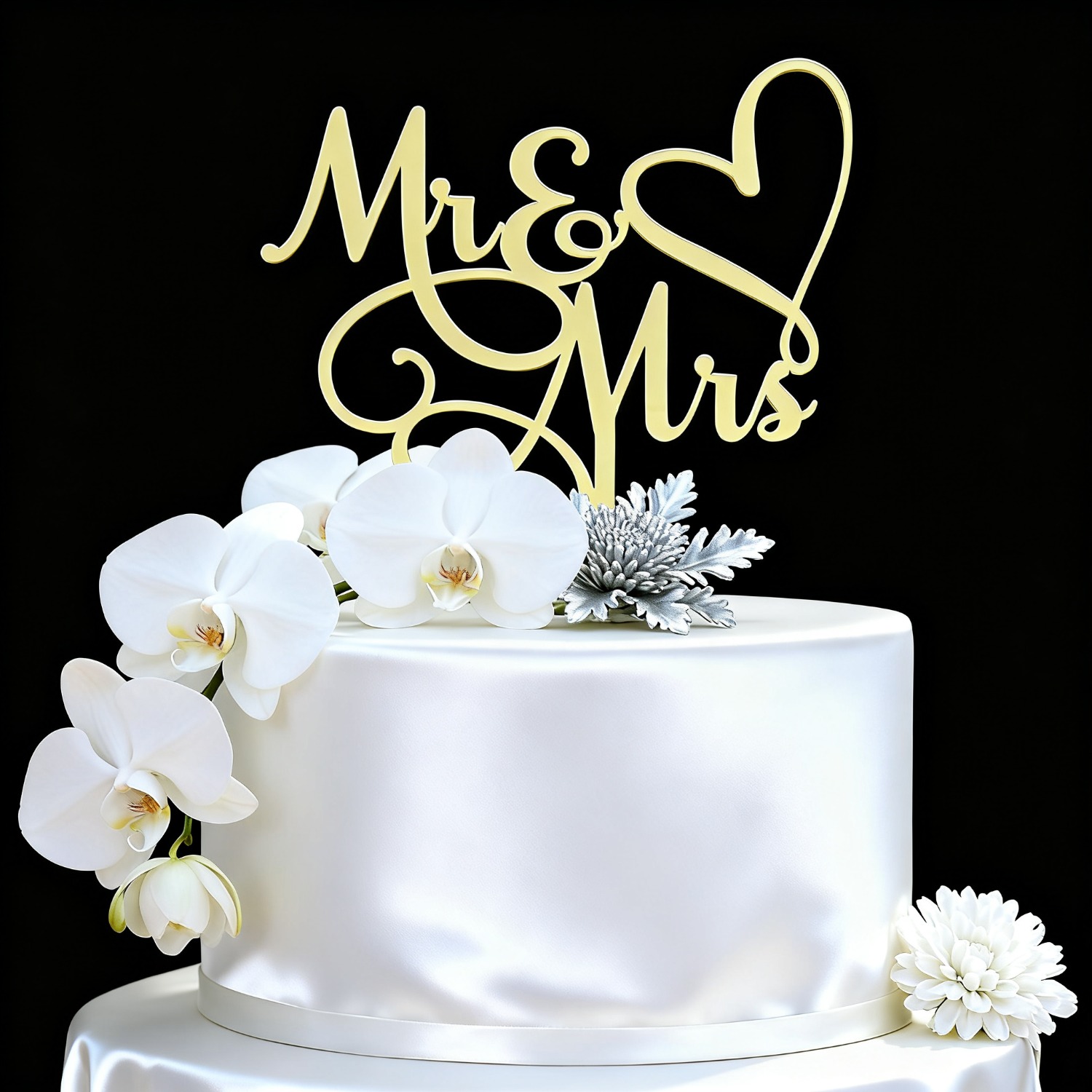 E-shop Goldener Valentinstags-Hochzeitskuchen-Aufsatz - Herr & Frau, Spiegelgolden Acryl-Schild - für Hochzeit, Verlobung, Jahrestag, Romantische