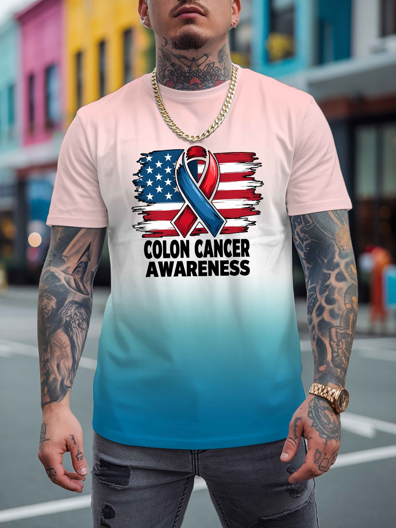 camiseta concienciación cáncer colon hombres estampado - Temu Ecuador, image size:800x1066