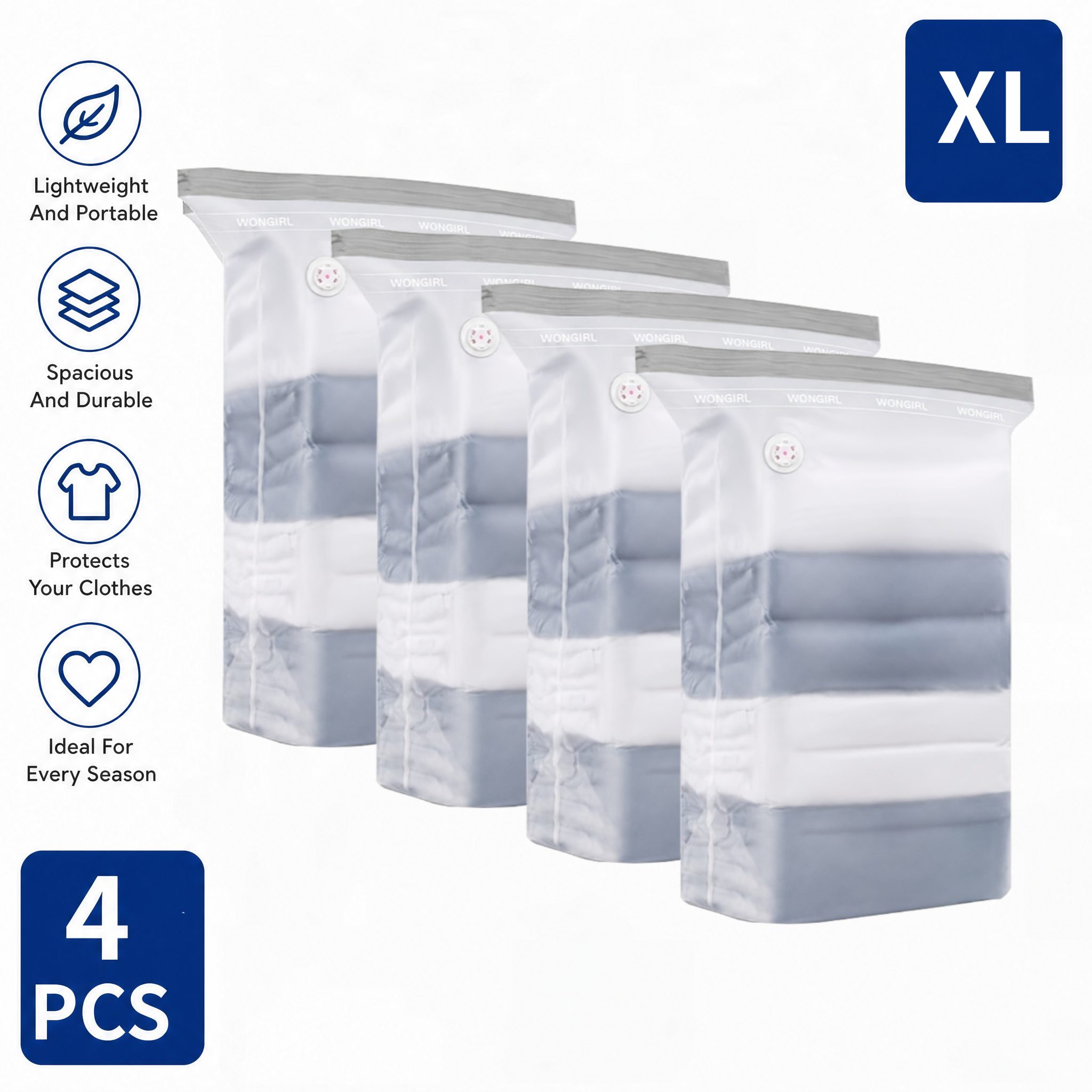 TEMU 4pcs Heavy-duty Vacuum Storage Bag, No Pump Required, Space, With Press Seal, Suitable For Clothing, Blankets, Travel, Moving And Storage.