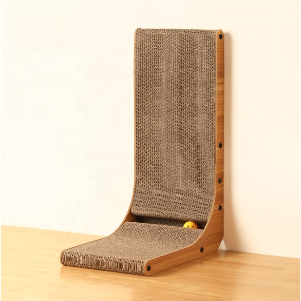 L-shaped Cat Scratching Board With Play Ball, High-density Corrugated Cardboard Scratch Pad For Indoor Cats, Durable Corner Scratch Post With Interactive For Kittens, Furniture Protector