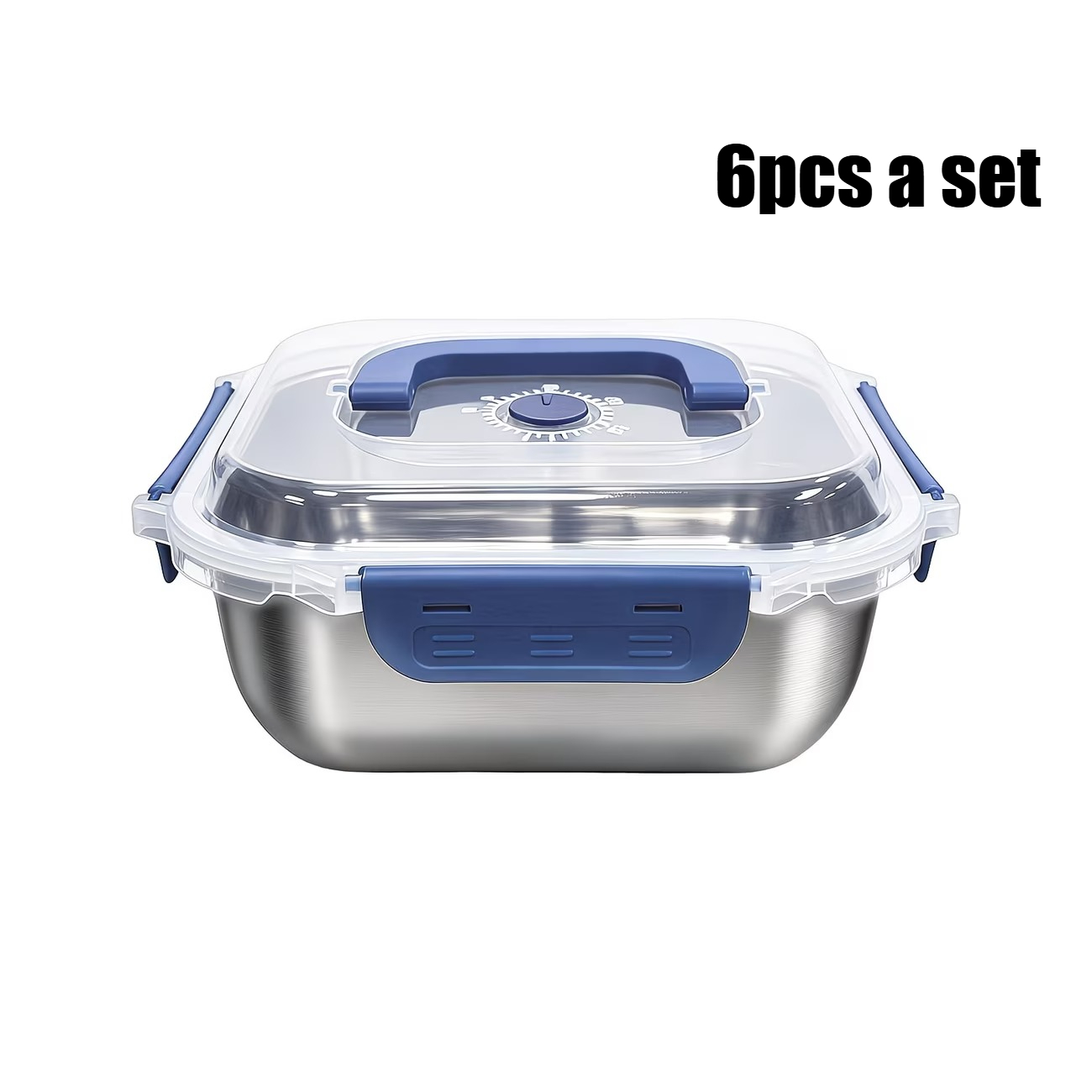 TEMU 2/6pcs Set Of Food Storage Boxes With Blue Handles, Designed To Be Leak-proof And Airtight. Ideal For Kitchen Use, Stainless Steel Lunch