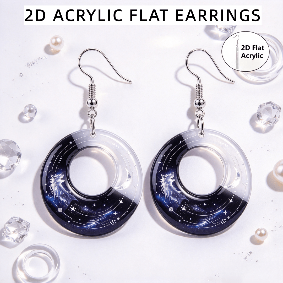 Gothic Wolf & Crescent Moon Earrings, Lightweight Dangle