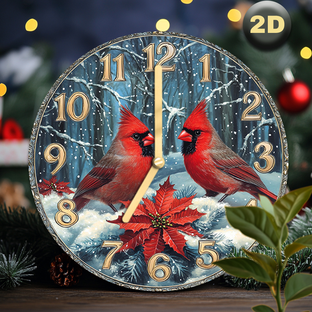 

1pc Round Wall Clock, Winter With Design, Battery Operated (aa Not Included), Artificial Wood Material, Bedroom And Living Room Decor