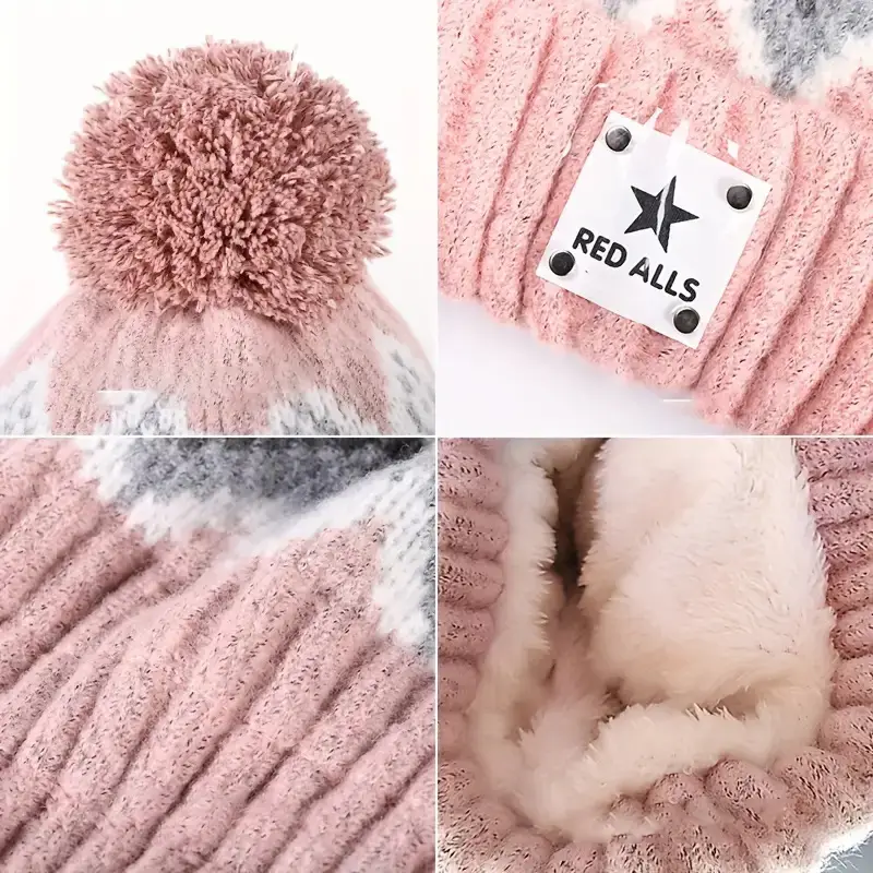 2pcs winter womens winter hat and scarf set star decoration pink and white striped hat soft fleece beige pink white grey black elastic comfortable fleece lining suitable for skiing cycling daily cold weather multifunctional hat winter scarf set winter hat for women hat scarf set fall winter hats women Product details 3