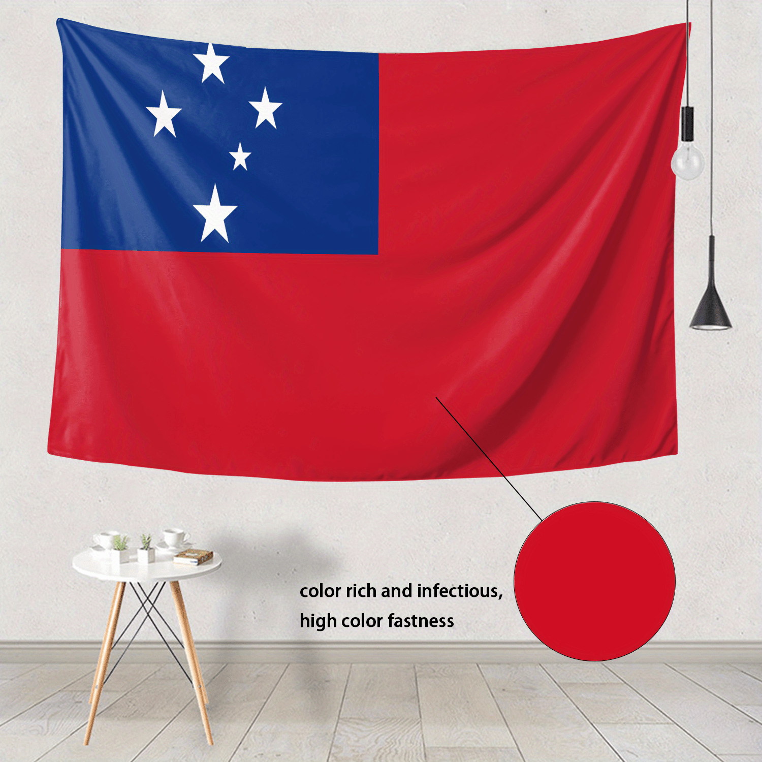 TEMU 1pc Samoan Flag Tapestry Wall Hanging - Horizontal National Emblem Design With Stars & Stripes, Light Beige Suitable For Bedroom, Living Room,