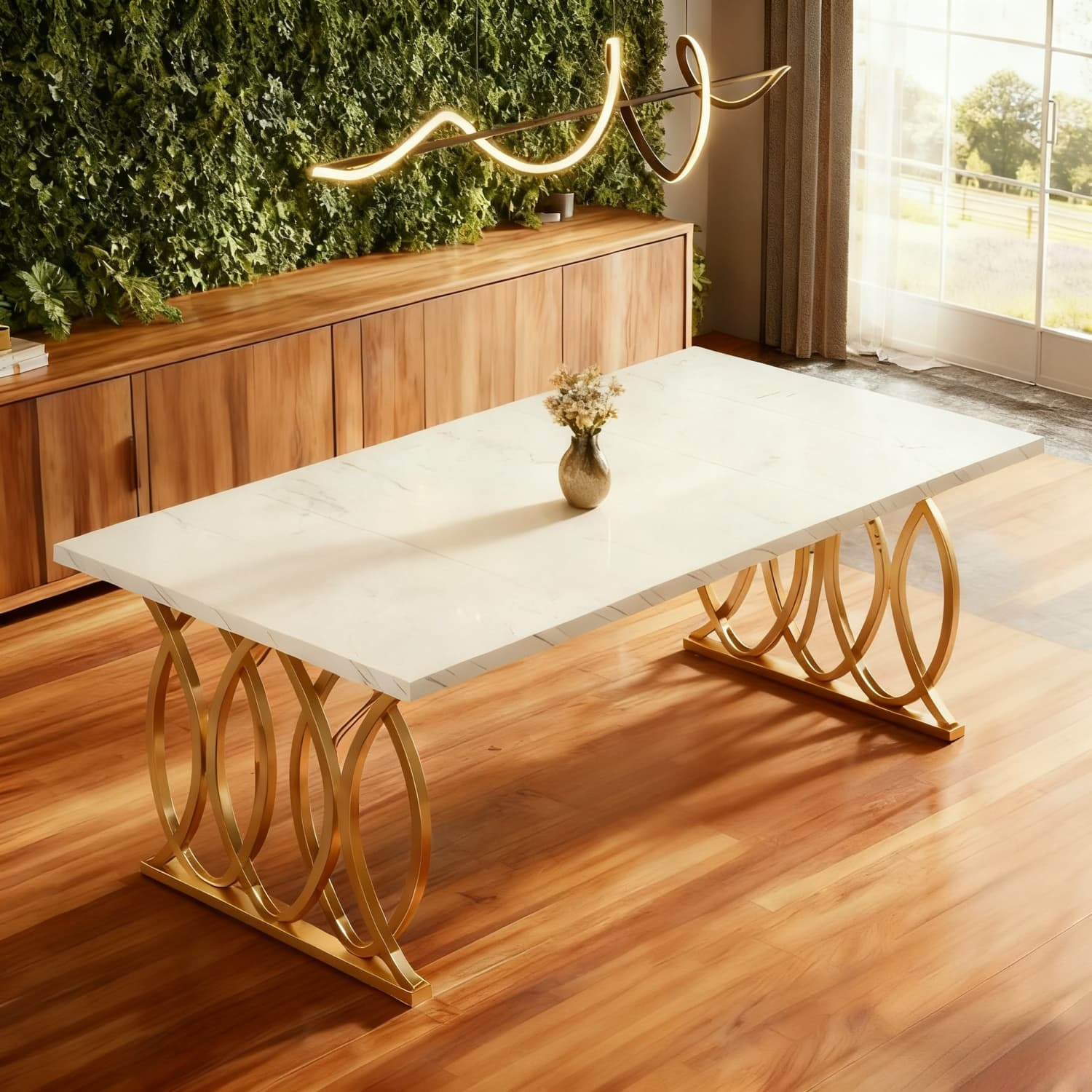 Contemporary Rectangular Dining Table, 63 Inches In Size, Featuring A And Geometric Legs, For 4 To 6 Individuals, Suitable For Kitchen And Dining Areas