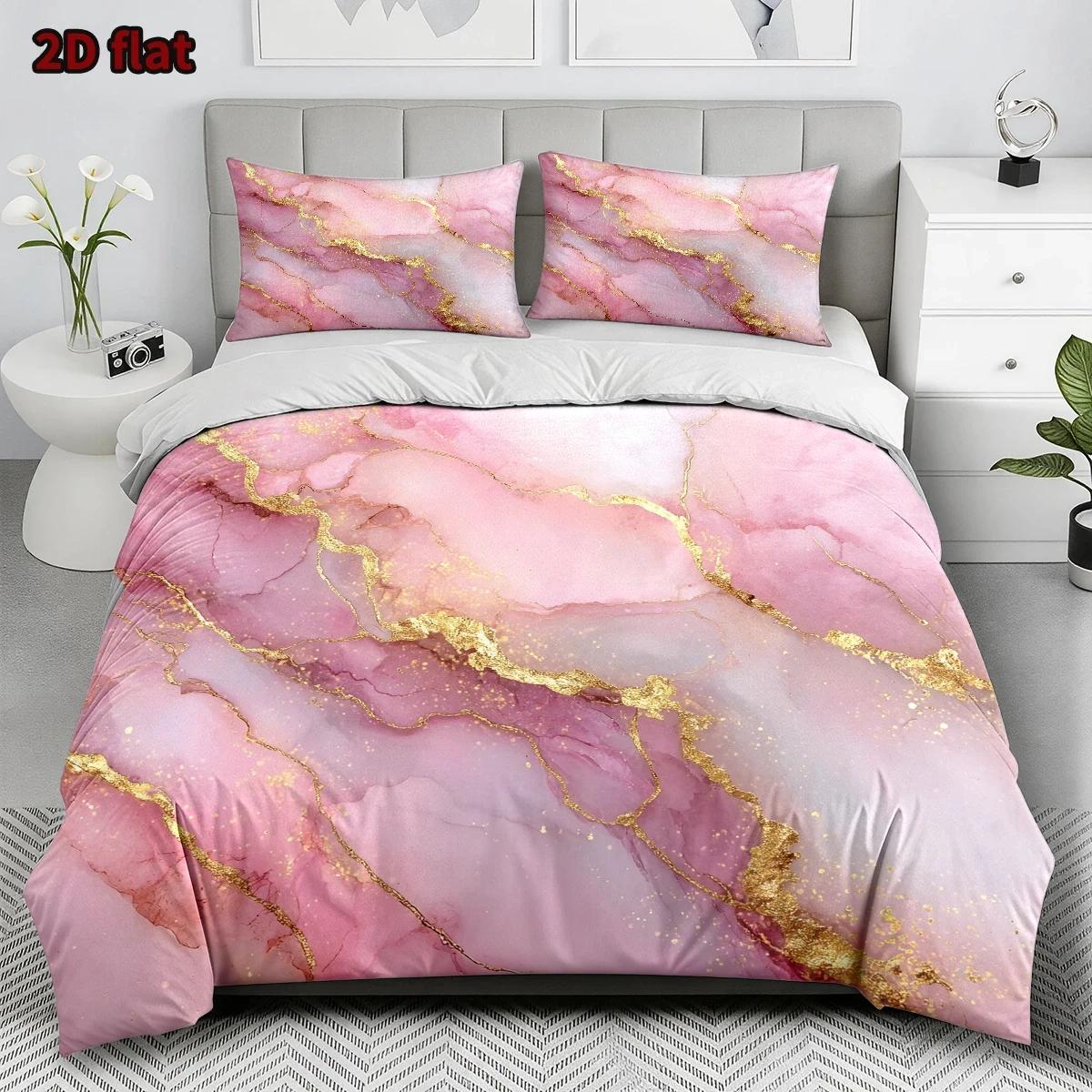 TEMU 3pcs Duvet Cover Set, 1pc Duvet Cover And 2pcs Pillowcases (filling Not Included), Pink Marble Texture, Abstract , Use, Machine Washable, Hidden