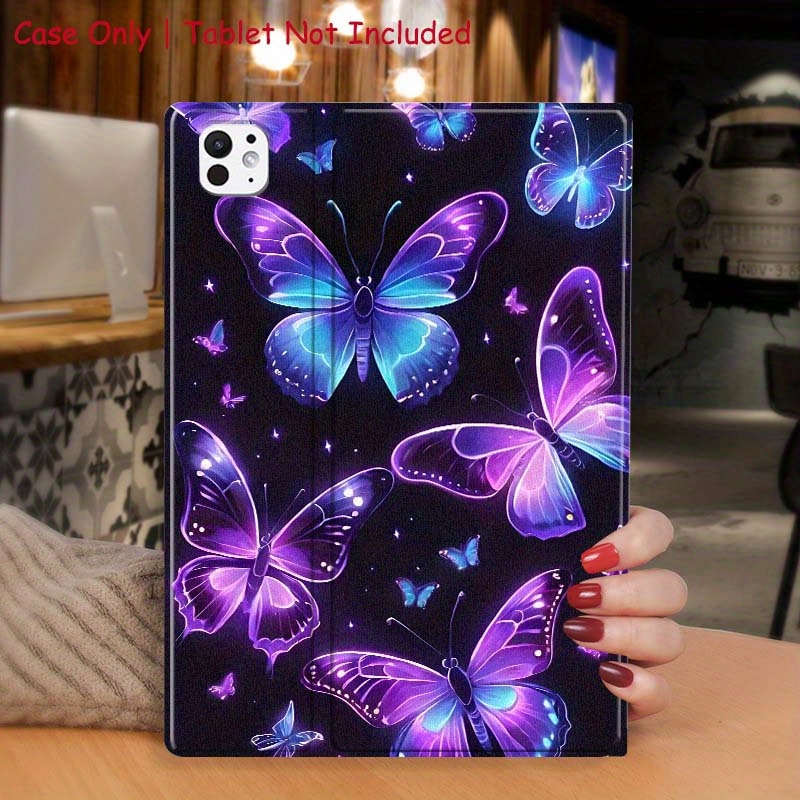 TEMU A Unique Purple Design Case For Various For Ipad Models, Including Air, Mini, And Pro, Featuring A Tpu Hybrid Shell With An Adjustable Stand And