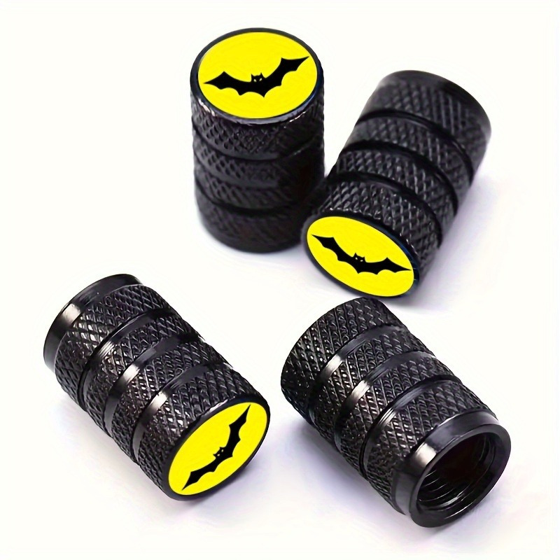 

4pcs Emblem Tire Valve Caps, Dustproof Fit, -plated For Motorcycles, Trucks & Bicycles - Black With Yellow