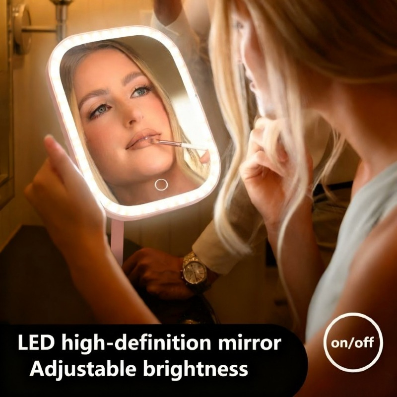 Oglindă Smart cu Iluminare, Lampă Inteligentă de Machiaj pentru Toaletă. Oglindă Cosmetică LED cu Tava de Depozitare și Unghi Reglabil. Luminozitate Reglabilă în 3 Culori, Compactă și Reîncărcabilă, Ideală pentru Dormitor/Birou, Colegiu sau Călătorii - Idee de Cadou Esențială și Prezent de Crăciun