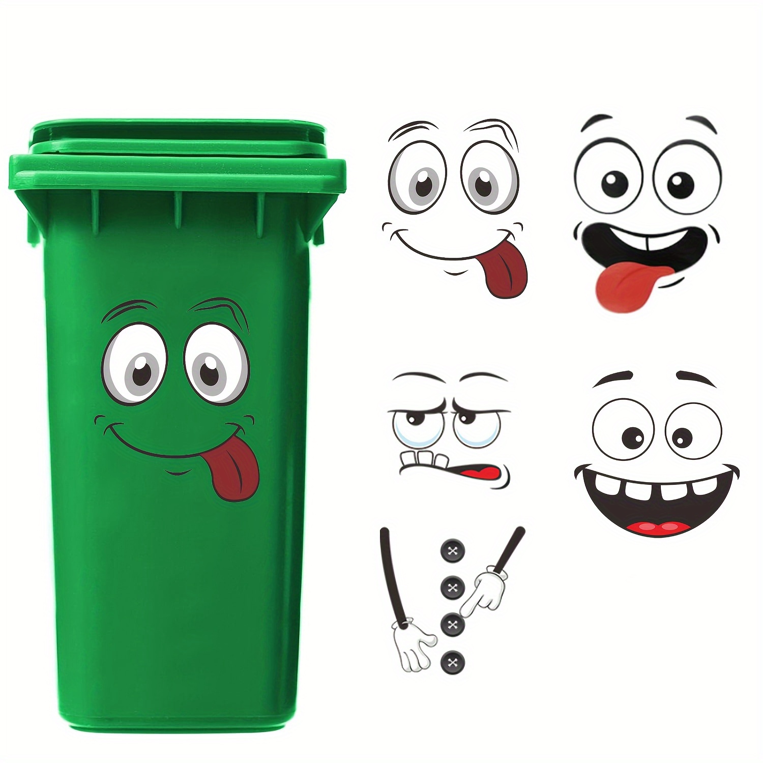 

4 Pack Cartoon Face Pvc Stickers, Self-adhesive, Plastic Surface Compatible, Single Use, For Trash Can, Wall, Toilet, Refrigerator, , Fun Theme Decor