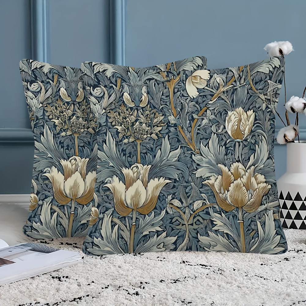 TEMU 2pcs William Style Printed Throw Pillow Covers, Vintage Botanical Pattern Decor Cushion Cases For Sofa Chair Bed Car Living Room, Inserts Not