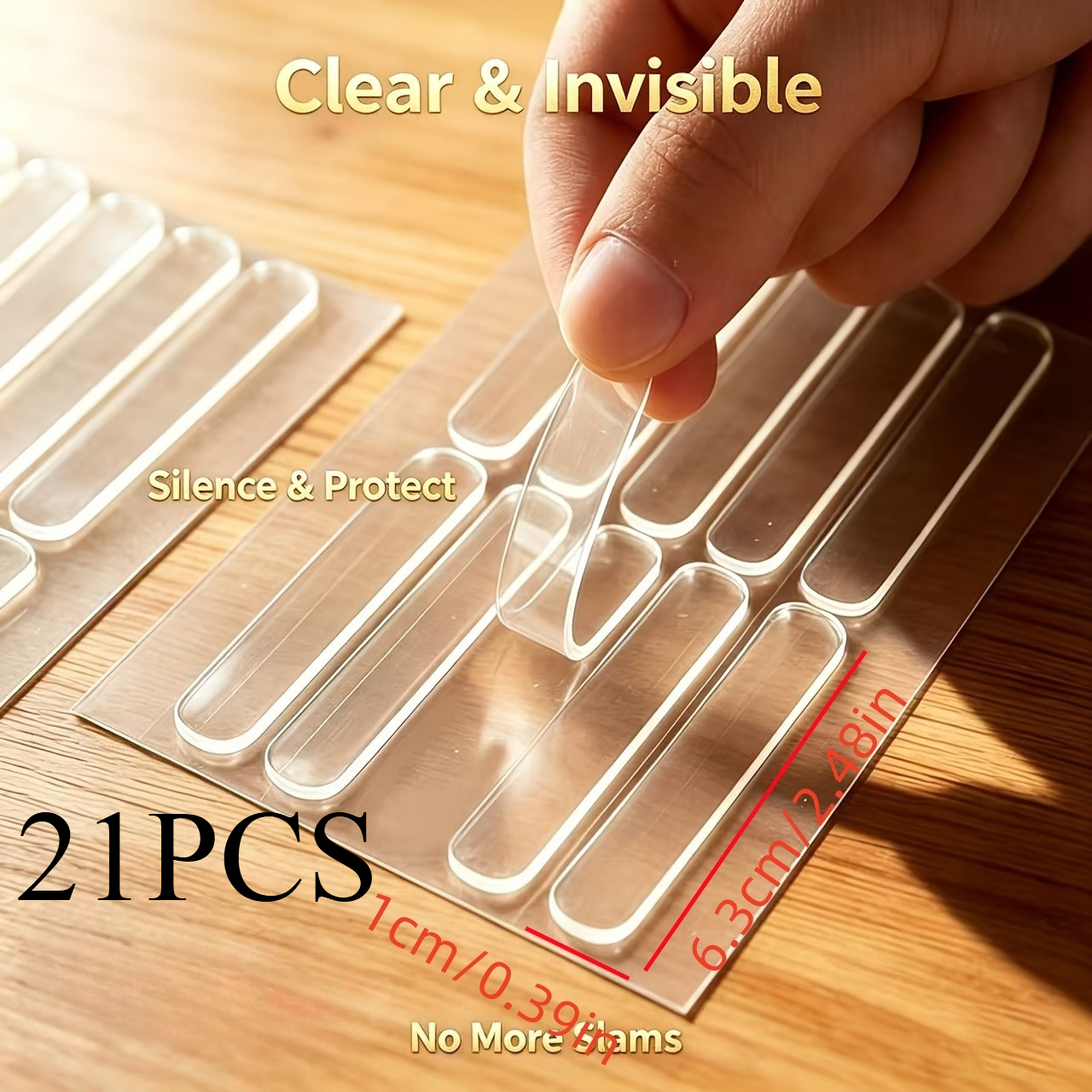 TEMU 5/12/21 piezas de tiras amortiguadoras transparentes multiusos, almohadillas autoadhesivas invisibles silenciosas anticolisión, adecuadas para