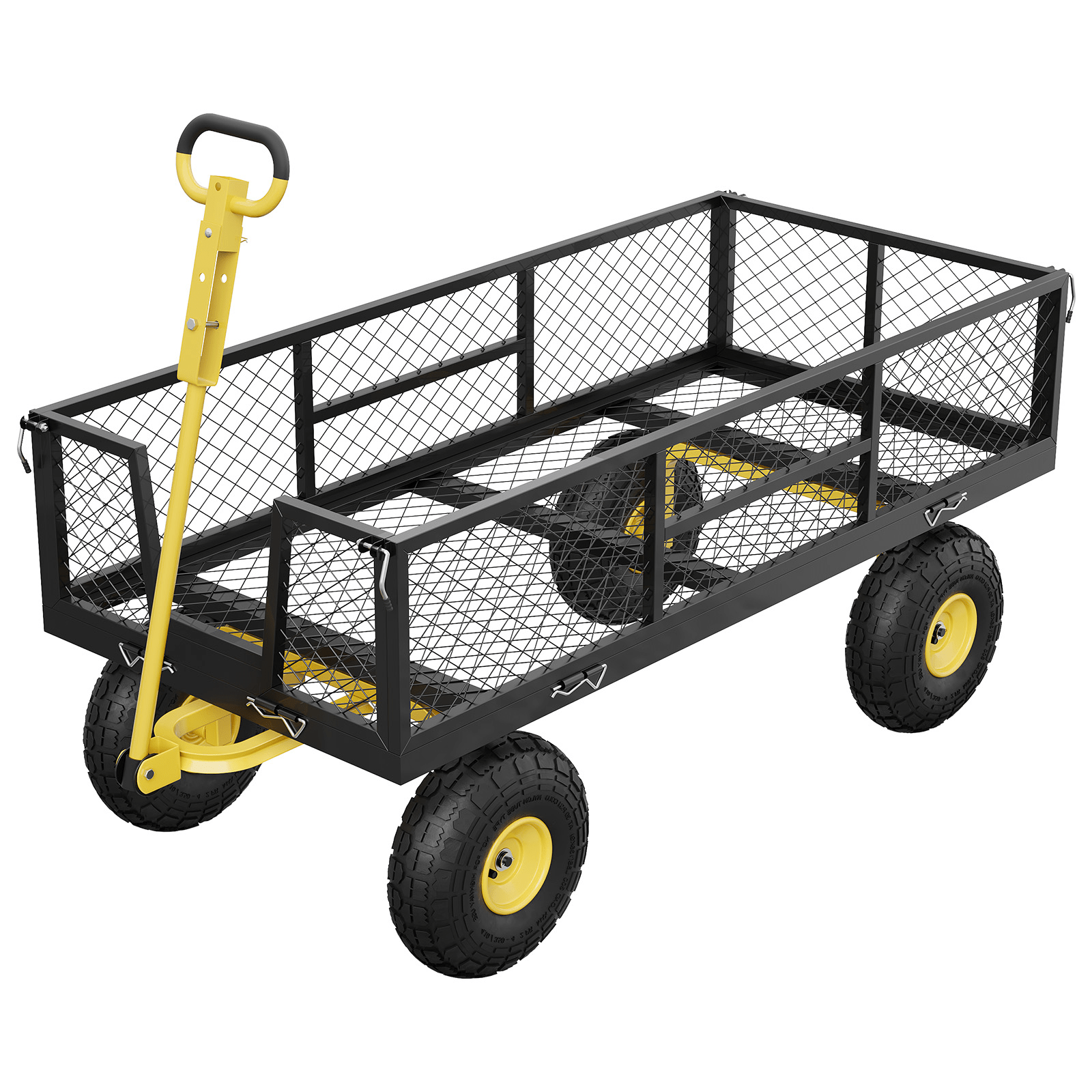 Sturdy Steel Garden Cart Designed To Carry Up To 900 , Featuring Adjustable Handles, Detachable Mesh Sides, And Wheels Suitable For Lawn, Farm, And Yard Applications