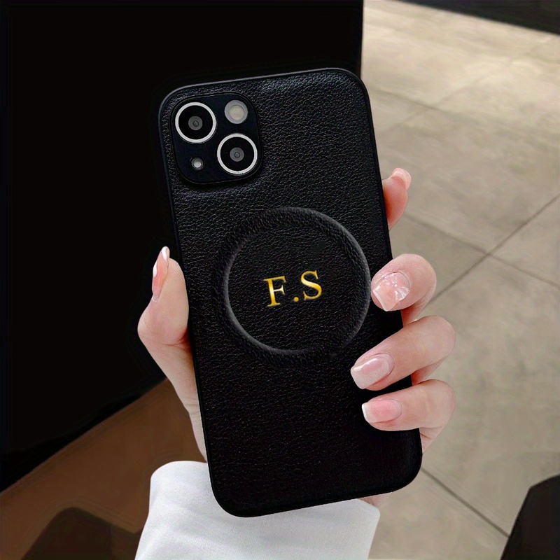 TEMU Phone Case - Personalized Wireless Charging Case With Magnetic Support For Iphone 11 To 16, Featuring Custom Initials And A Luxurious Faux
